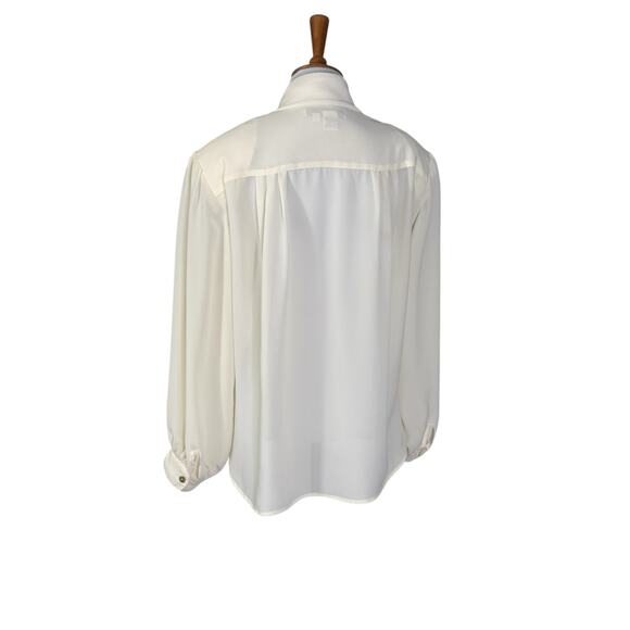 Vintage 80s Ivory Tie Neck Pleated Bouse by Ms. Chaus large - Picture 6 of 9